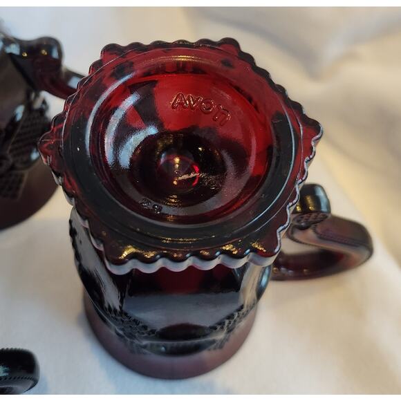 Avon 1876 Cape Cod Ruby Red Coffee Mugs-Set of 4  Vintage Pressed Glass Perfect - Picture 6 of 6